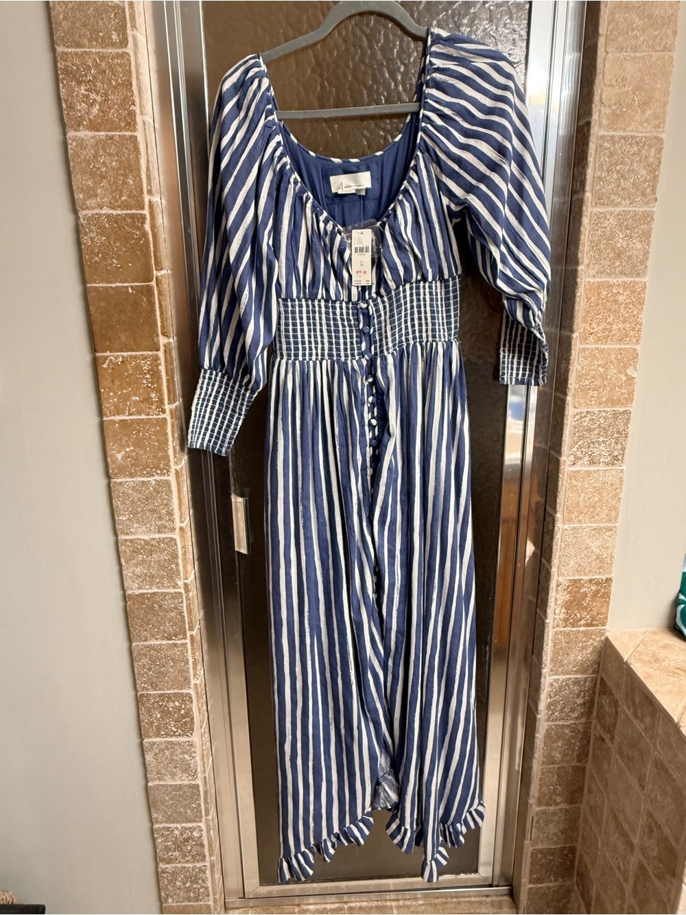 Anthropologie Blue and White Striped Midi Dress